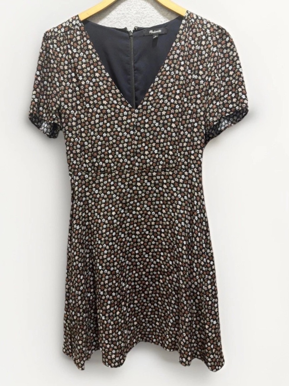 Madewell Black/Multicolor Ditsy Floral V-Neck Mini lined Dress Cottagecore EUC